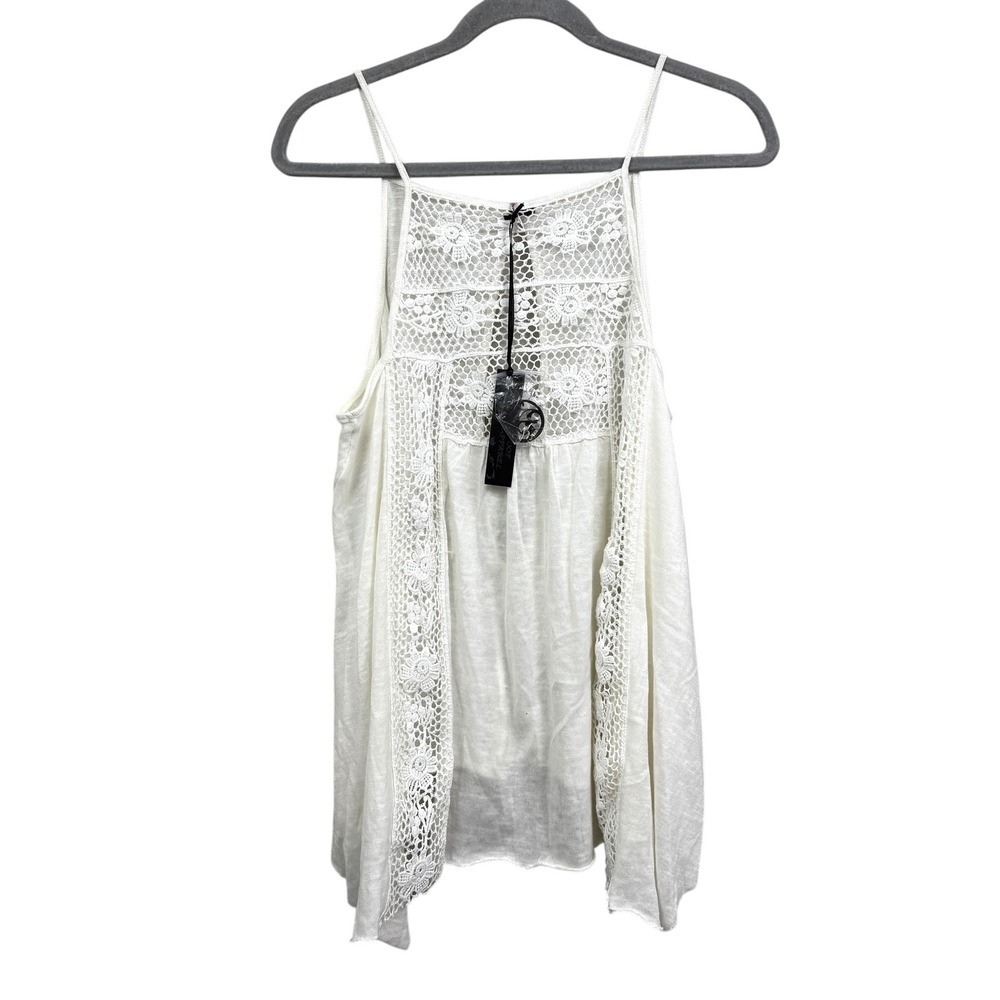 Poof! Women Cream Off White Crochet Lace Cami Tank Top Keyhole Back Size S*